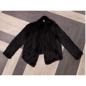 Large Joie Black Rabbit Fur Open-Front Jacket